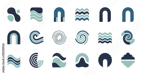 Tableau sur toile Collection of abstract geometric logo elements and symbols in soothing blue and