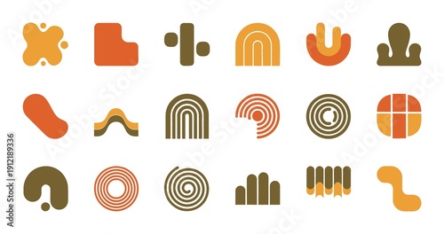 Collection of Abstract Organic Shapes and Geometric Forms in Warm Earthy Tones