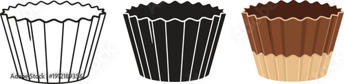 Collection of cupcake liners including outline black and chocolate brown designs perfect for baking and confectionery graphics