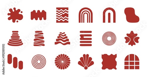 Collection of abstract geometric shapes and organic forms in a single color
