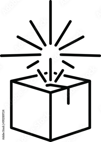 A simple line drawing of a box with a bright light emanating from it.
