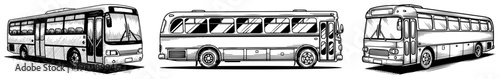 Collection of public transport buses and coaches in sketch style