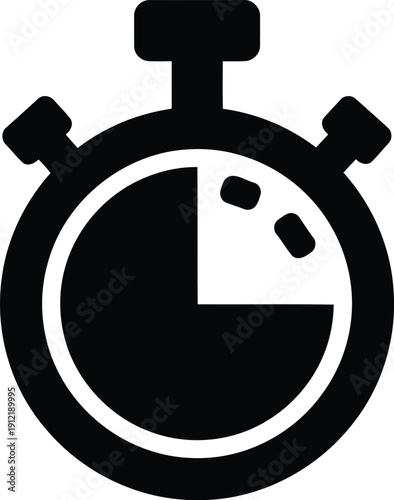 Black and white stopwatch icon showing three quarters of time elapsed for efficiency and speed.
