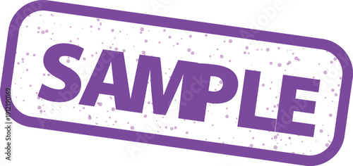 Vector purple 'SAMPLE' text in a distressed rounded rectangle stamp, isolated on a transparent background, ideal for watermarks or mockups.