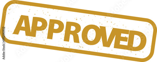 Vintage style gold distressed stamp graphic featuring the word approved diagonally placed over a clean white background signifying successful completion or official validation