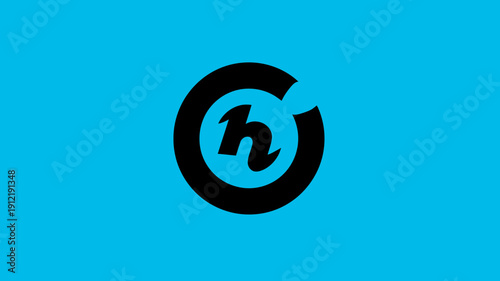 Abstract black modern graphic symbol with a stylized shape inside a broken circle on a vibrant blue background, creative design element.