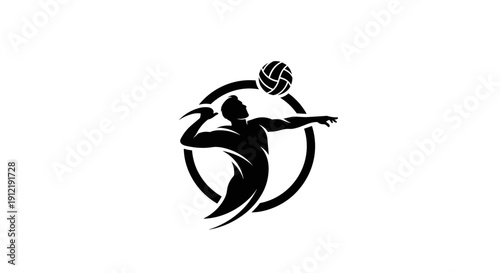 Volleyball Player Silhouette Action Shot Graphic Design.