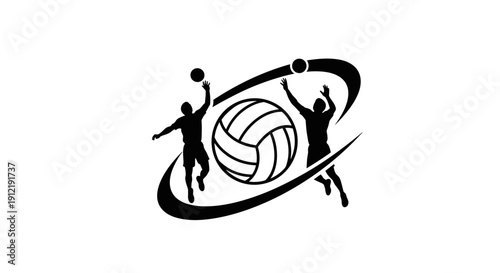 Volleyball Players Silhouette Action Sport Graphic.