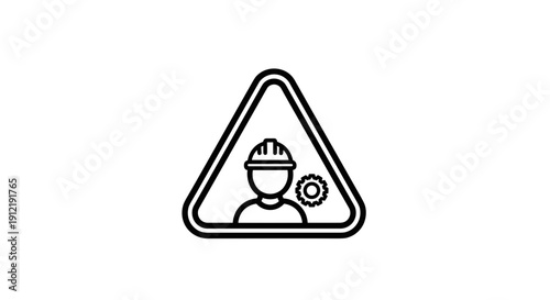 Warning Sign Icon of a Person in Hard Hat with Gear.