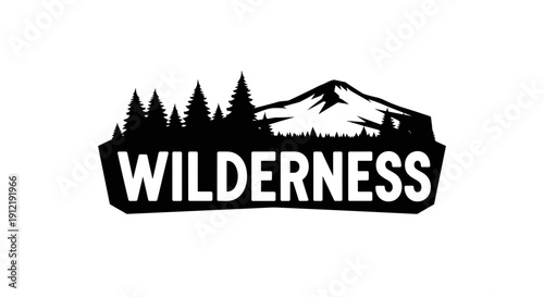 Wilderness Logo with Mountains and Trees Silhouette.