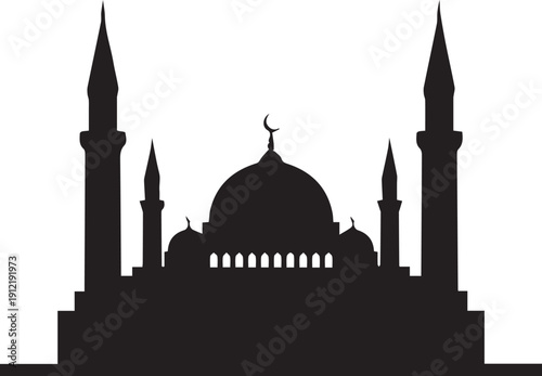 Mosque silhouette against transparent background islamic architecture design