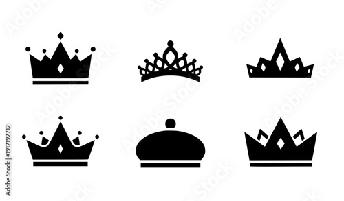 Minimal black crown silhouette vector icon set