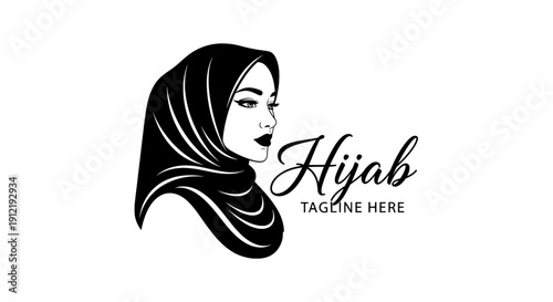 Hijab logo with woman illustration on white background