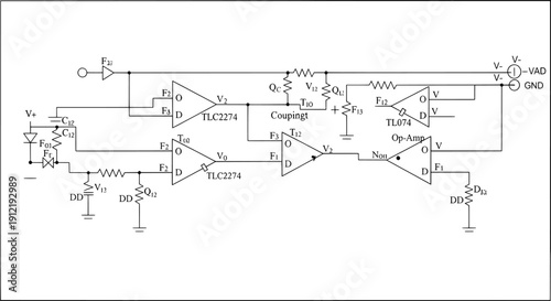 Circuit diagram with logic gates and electronic components