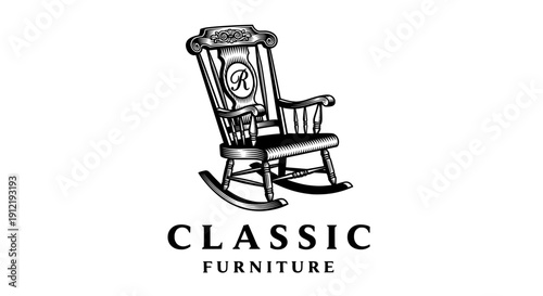 Rocking chair logo design with vintage furniture illustration