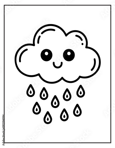 Happy Rain Cloud Outline for Coloring weather cartoon