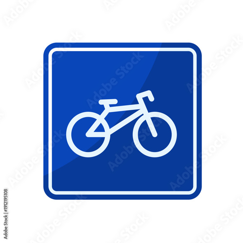 Bicycle path sign with white bike icon on blue square, road vector icon