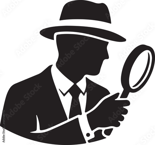 Professional Detective Silhouette Icon Private Investigator with Magnifying Glass Vector Graphic for Mystery and Security Branding