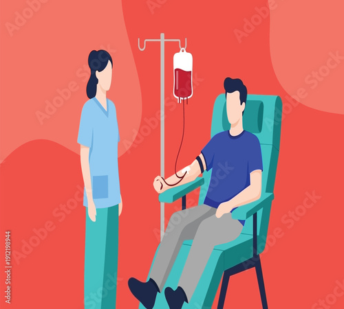 Nurse attending to a patient receiving intravenous therapy in a medical setting
