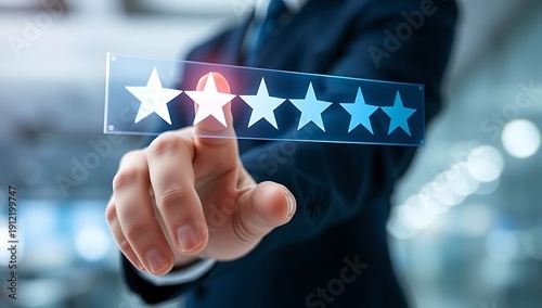 Hand Giving Five Star Rating on Virtual Interface