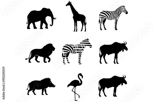 wild animals collection,
African Safari Animal Silhouettes – Black Antelope Vector