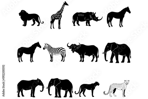 set of wild animals,
African Wildlife Silhouettes – Majestic Safari Theme Set