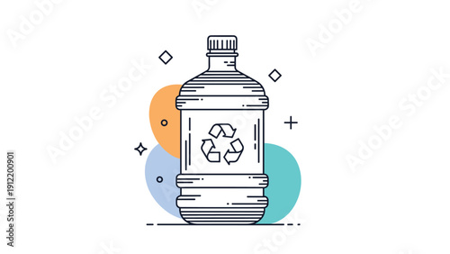 Large water cooler bottle illustration featuring a central recycling symbol and abstract colorful shapes in the background for health awareness.