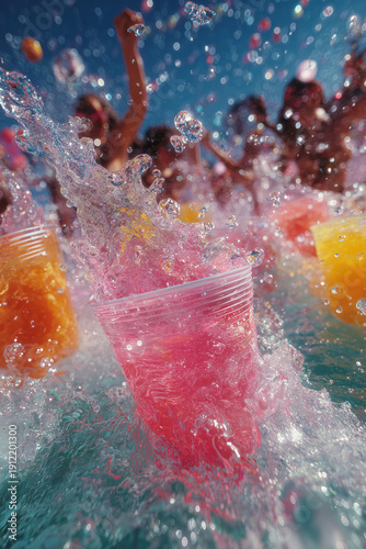 Vibrant adults enjoying a lively splash in a summer pool party