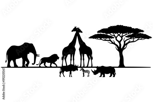 vector illustration of wild animals,
Wild Fauna Silhouettes – Safari Nature Vector Illustration