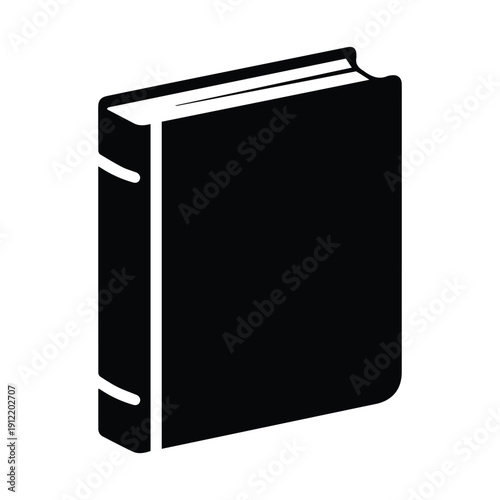 Simple black silhouette of a closed hardcover book with visible spine