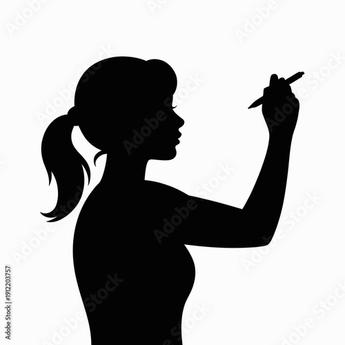 A black silhouette of a woman with a ponytail