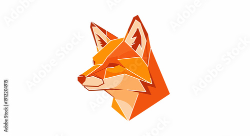Geometric Fox Head Illustration Featuring Orange and Beige Shapes