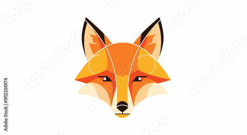 Geometric illustration of a fox's head viewed from the front with vibrant orange and yellow hues