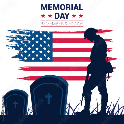 Memorial Day Tribute Soldier Silhouette with American Flag 