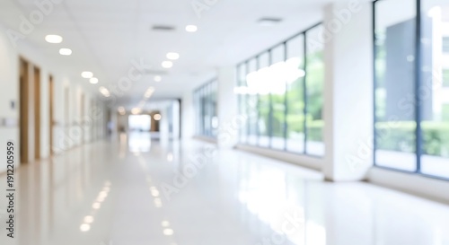 Fotografie long white corridor with windows and doors in office building