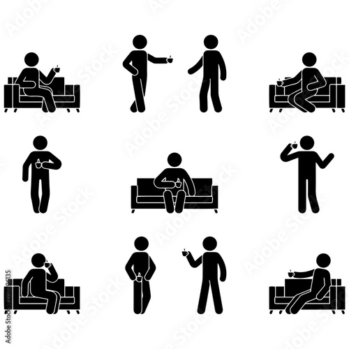 people activity icons set showing office work, relaxation, hygiene, healthcare, communication, lifestyle, and daily routine concepts design