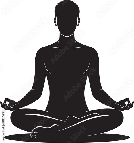 Zen meditation silhouette of man sitting in lotus pose for mental health and wellness concept