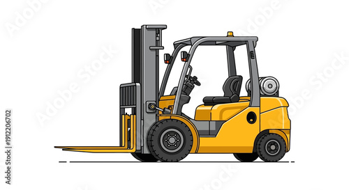 Yellow Forklift Truck Vehicle Illustration, Heavy Duty Material Handling Equipment for Warehouse Logistics