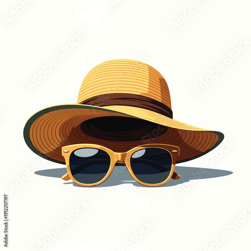 Stylish straw hat and sunglasses ready for a sunny day.