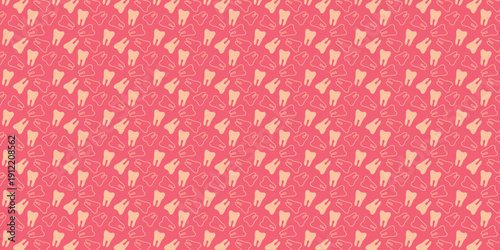 Whimsical dental pattern featuring a repeating motif of stylized teeth in a soft coral and peach color palette, perfect for healthcare branding