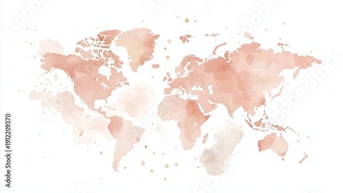 Watercolor world map splash art illustrating global travel, international and connection, geography