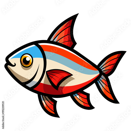 Cartoon fish vector illustration of colorful fish with fins and tail for aquarium design needs