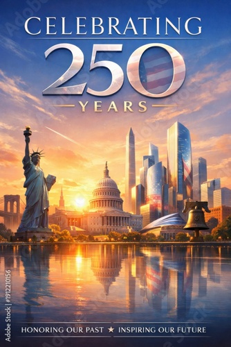 Celebrating 250 Years America Skyline Illustration