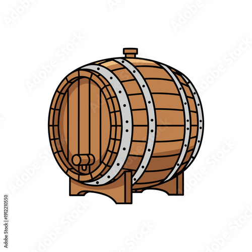 A flat vector of Traditional wooden barrel for wine or beer