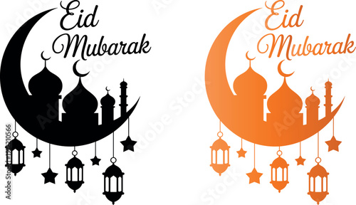Eid mubarak celebrations islamic greeting moon lanterns islamic festivals