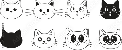 Collection of diverse cartoon cat faces and heads