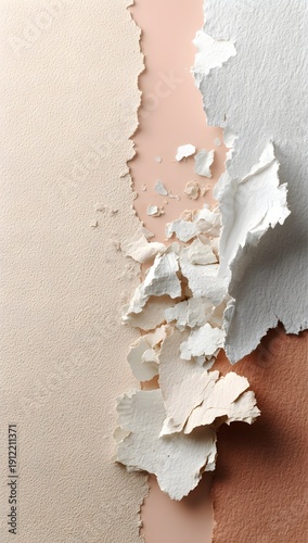 Beige background with artistic torn paper edges in varying shades creating a layered and textured effect