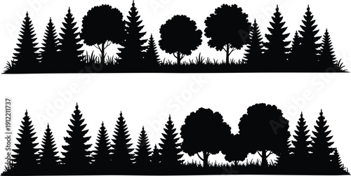 Large collection of black deer silhouettes including stags with majestic antlers and sleek does in various standing, walking, and grazing poses isolated on white background for wildlife design.