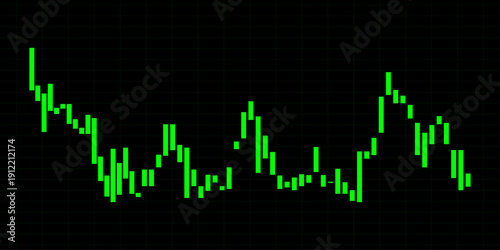Vibrant green candlestick chart on a dark background illustrating stock market trends and financial data analysis