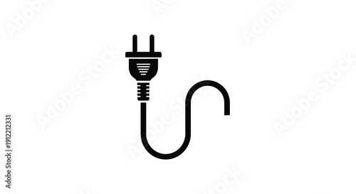 Simple black icon of an electrical plug with a curved cable